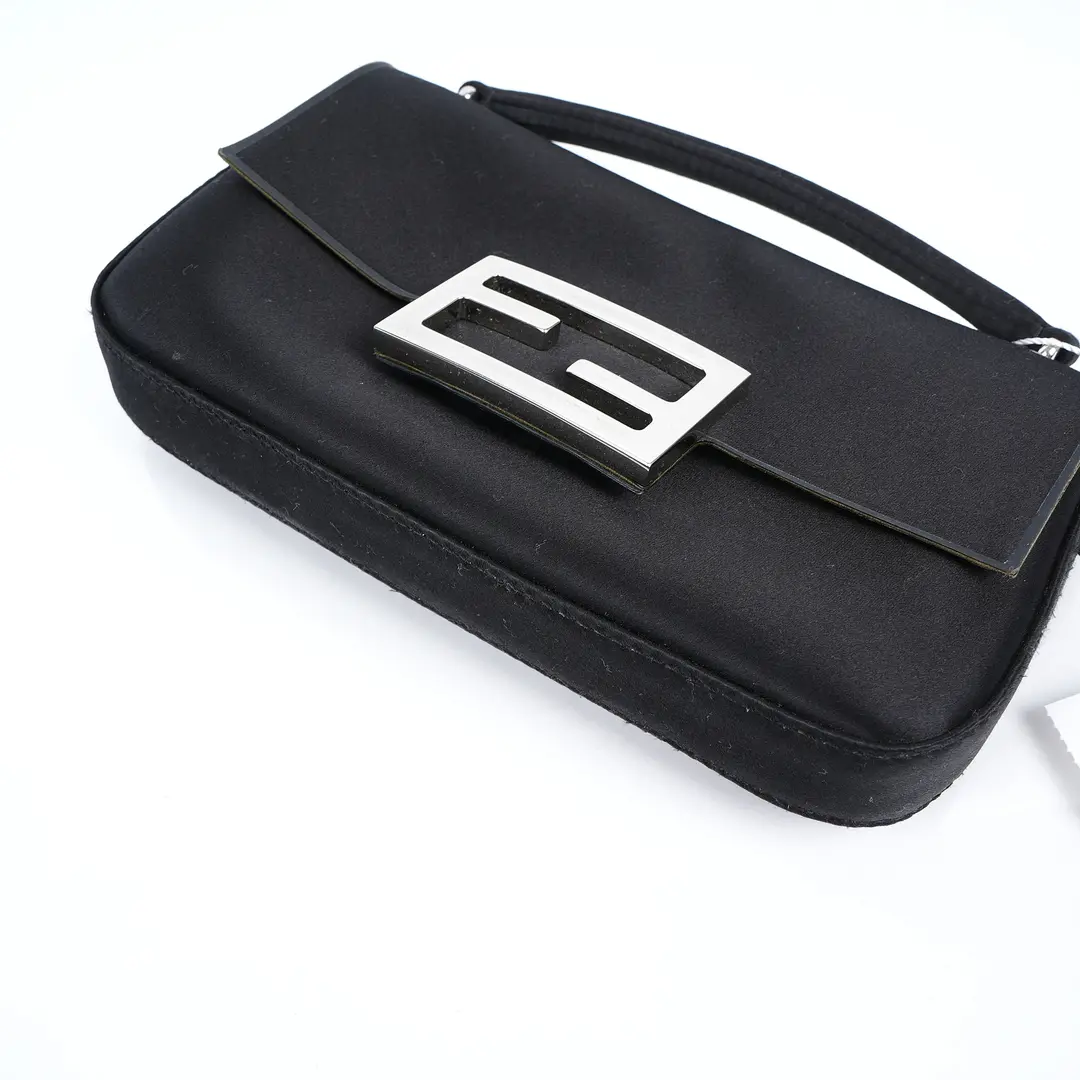 Fendi Baguette Black Satin Shoulder Bag