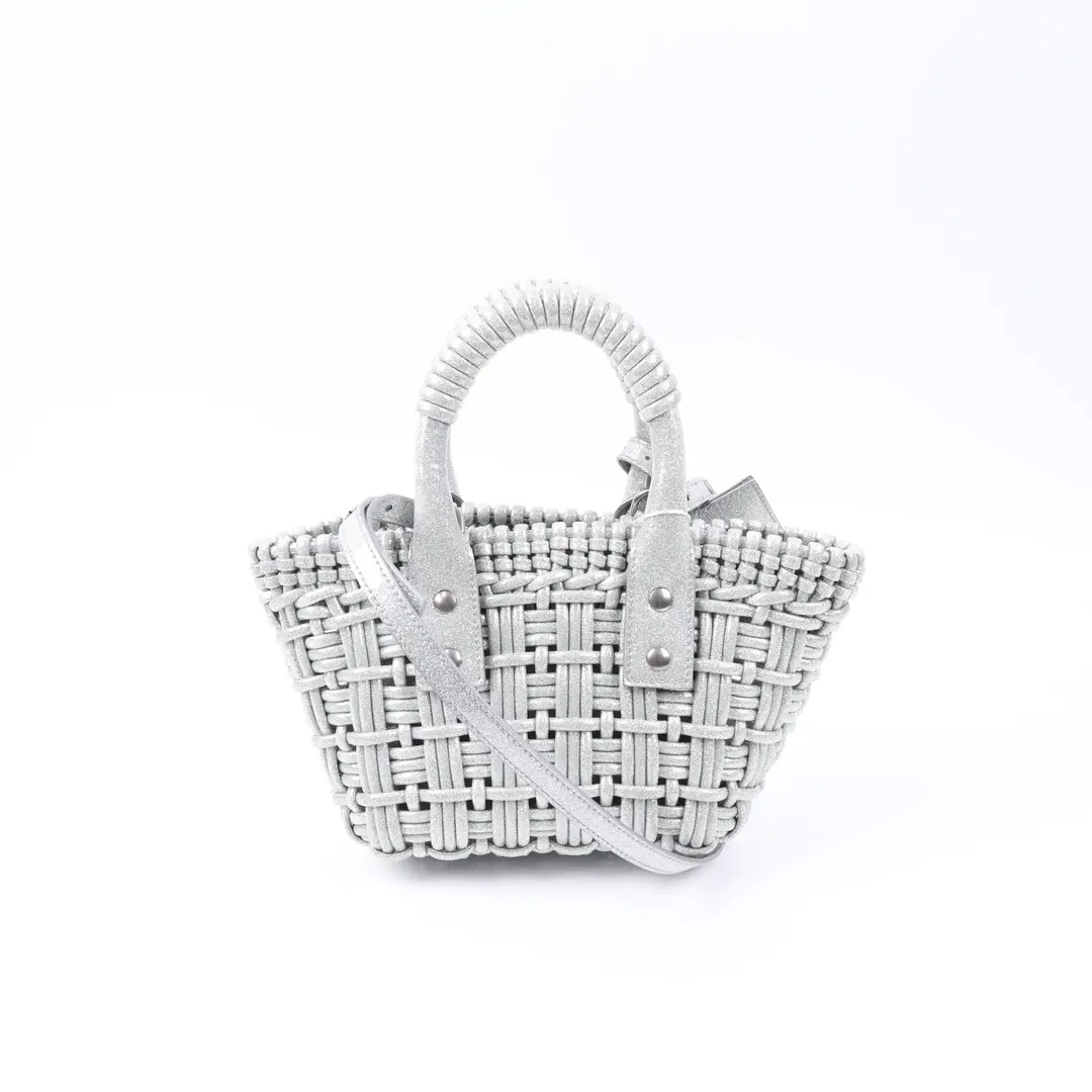 Balenciaga Bistro Silver Woven Basket Bag