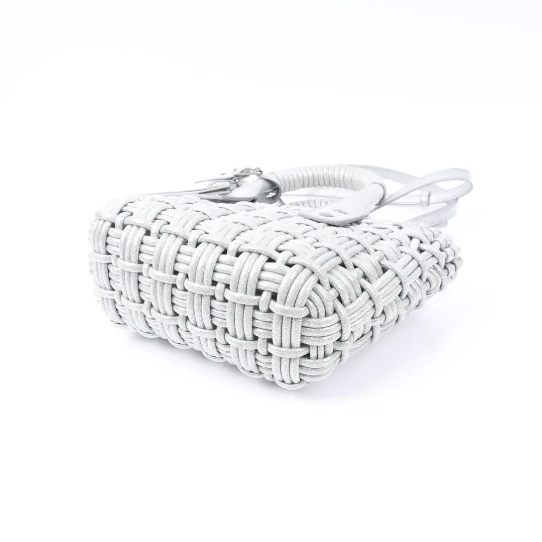 Balenciaga Bistro Silver Woven Basket Bag