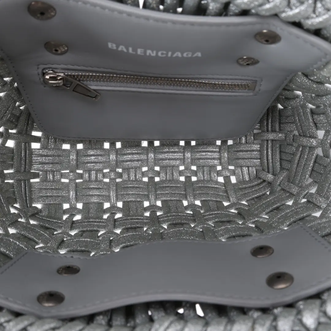 Balenciaga Bistro Silver Woven Basket Bag