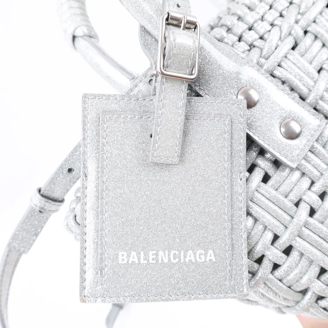 Balenciaga Bistro Silver Woven Basket Bag