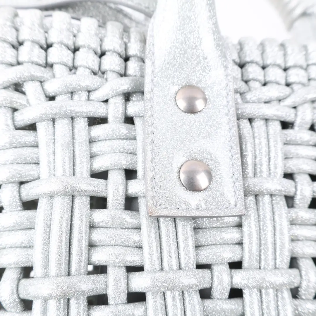 Balenciaga Bistro Silver Woven Basket Bag