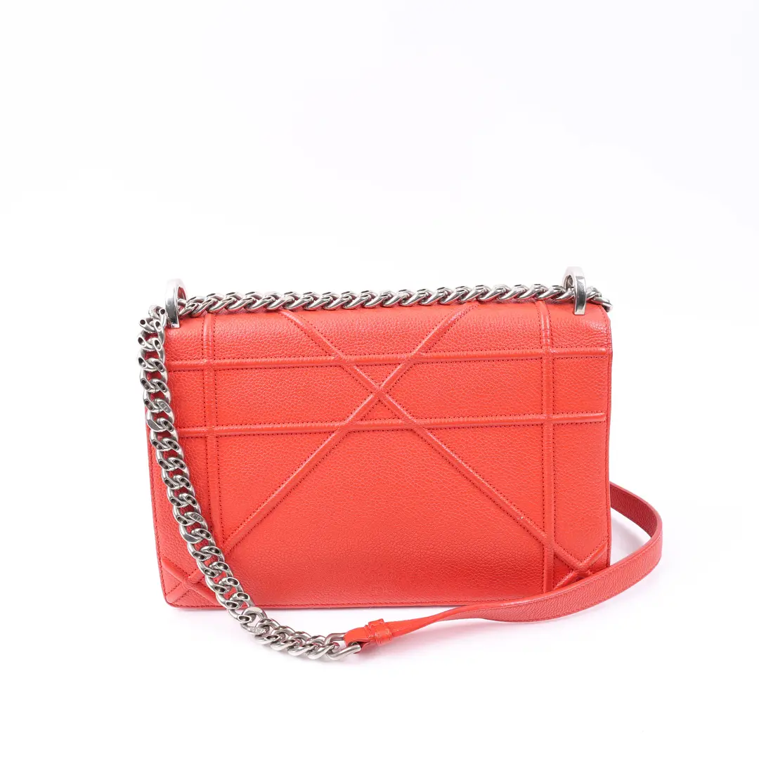 Dior Diorama Red Grained Leather Shoulder Bag