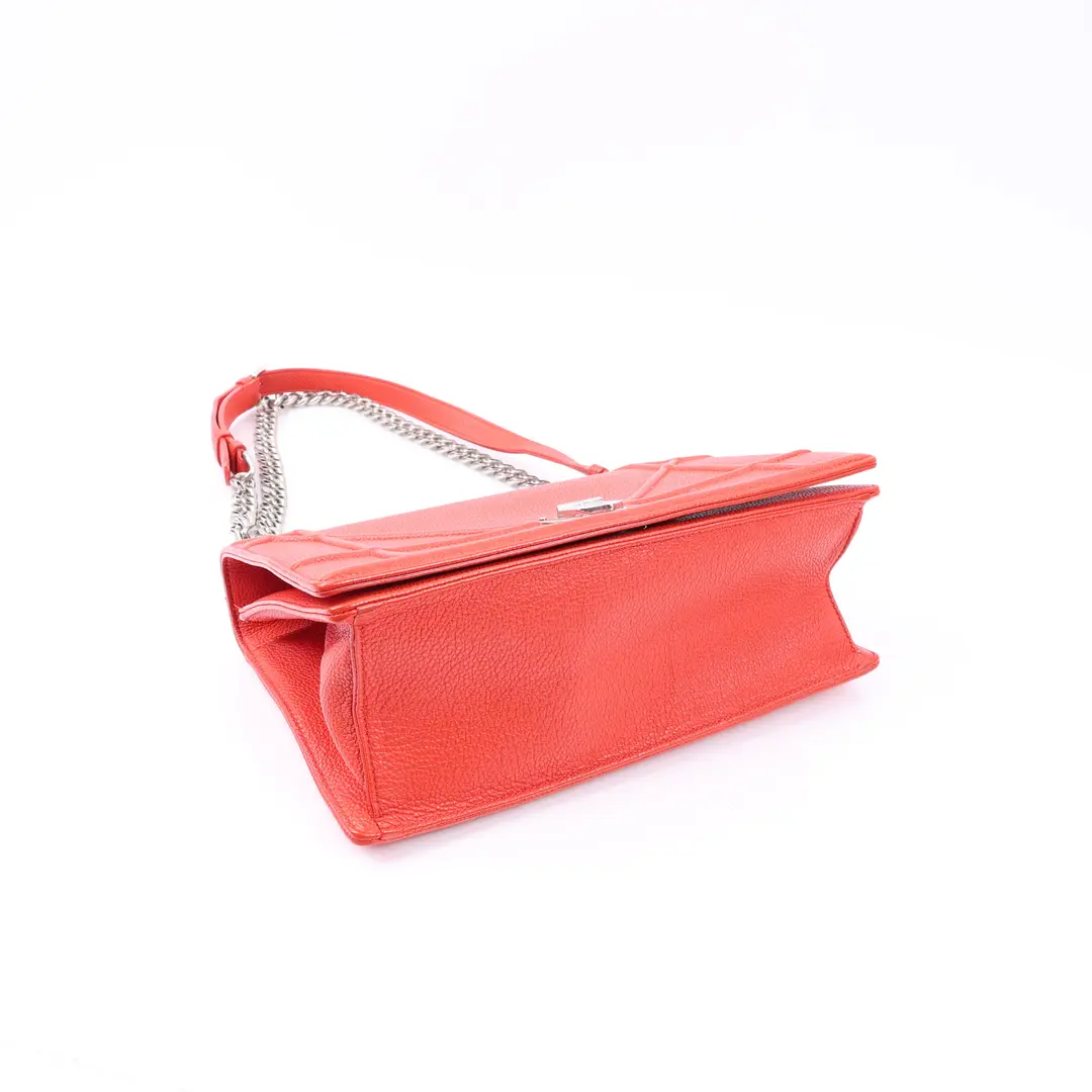 Dior Diorama Red Grained Leather Shoulder Bag