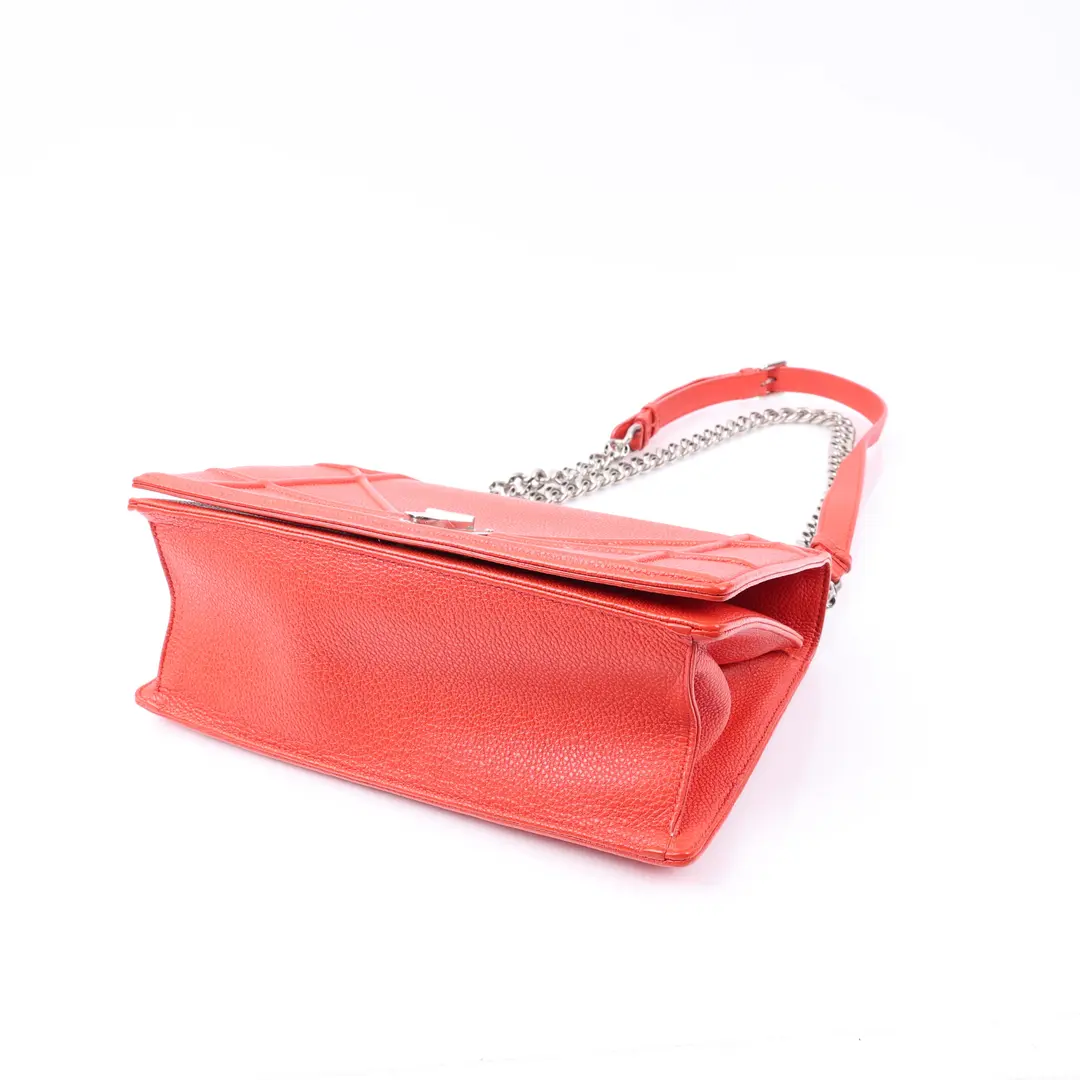 Dior Diorama Red Grained Leather Shoulder Bag