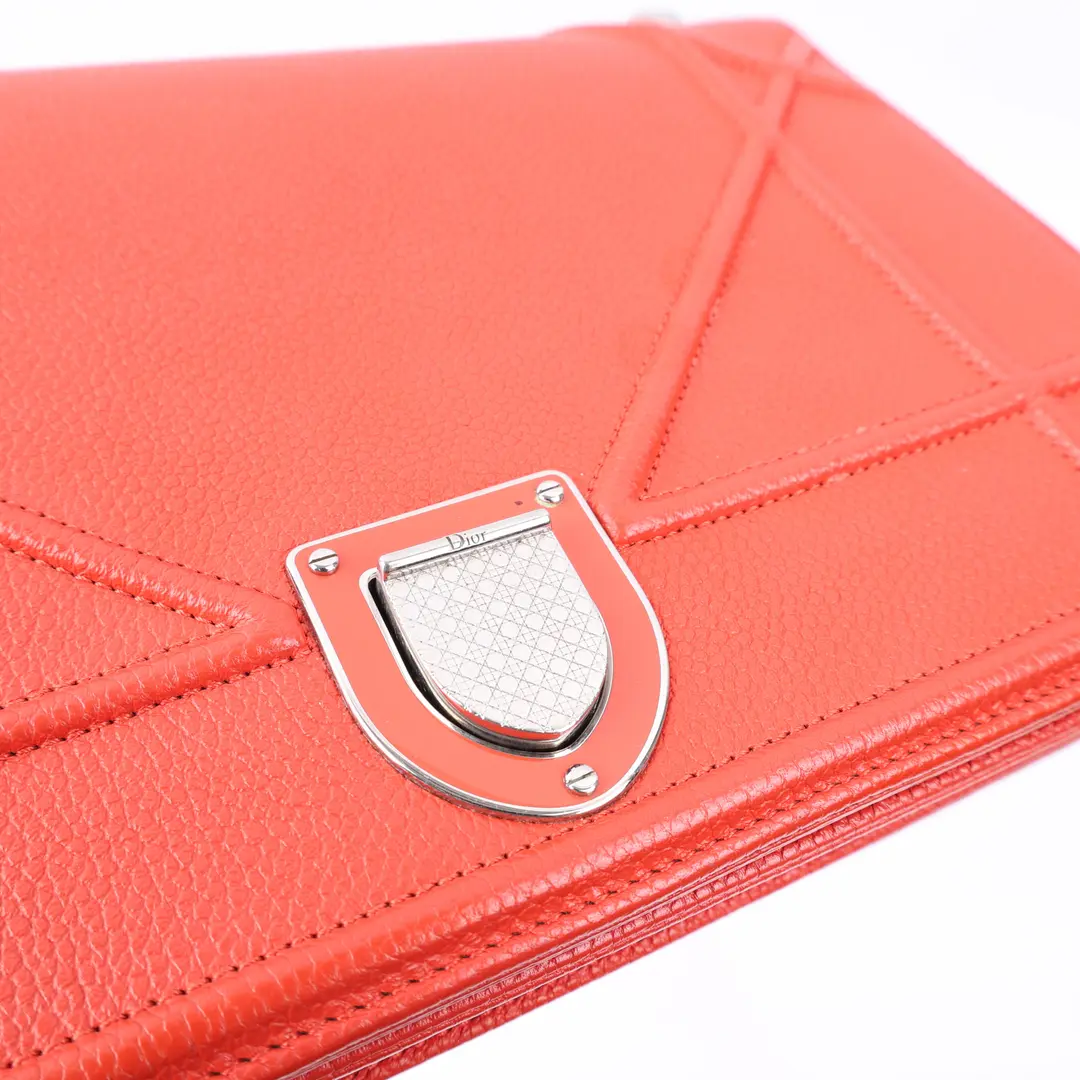 Dior Diorama Red Grained Leather Shoulder Bag