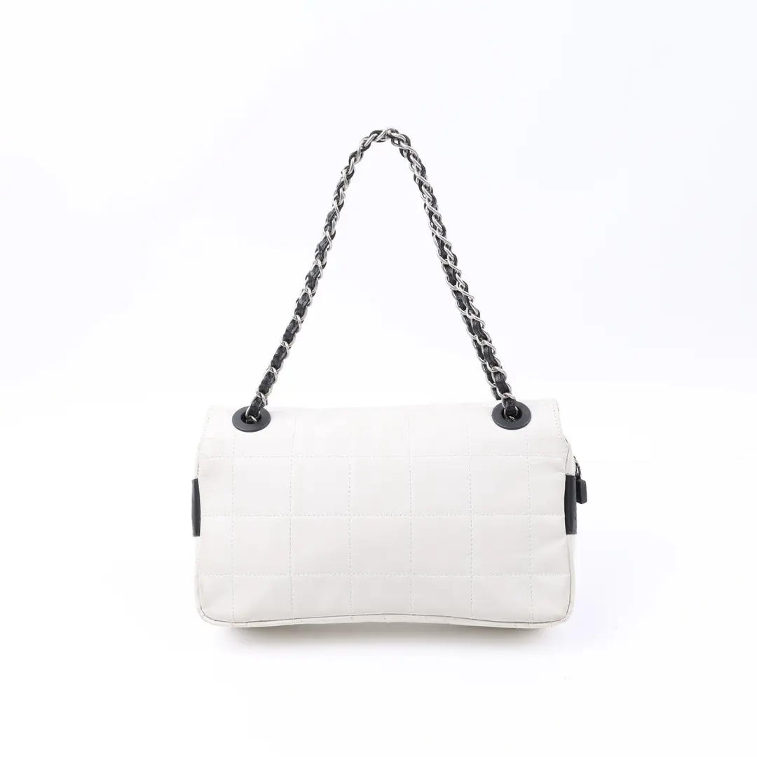 Chanel Chocolate Bar White Canvas Shoulder Bag
