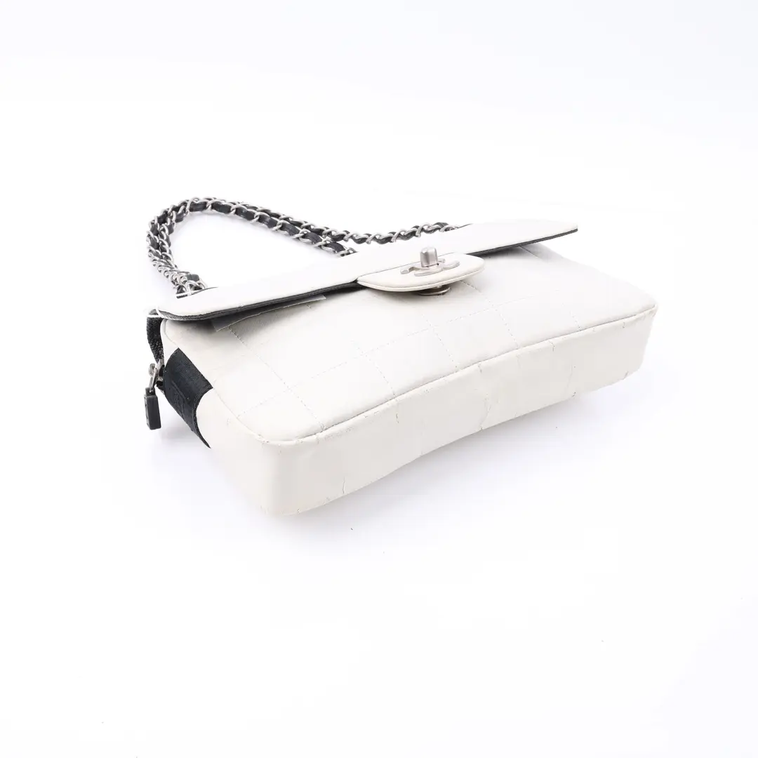 Chanel Chocolate Bar White Canvas Shoulder Bag