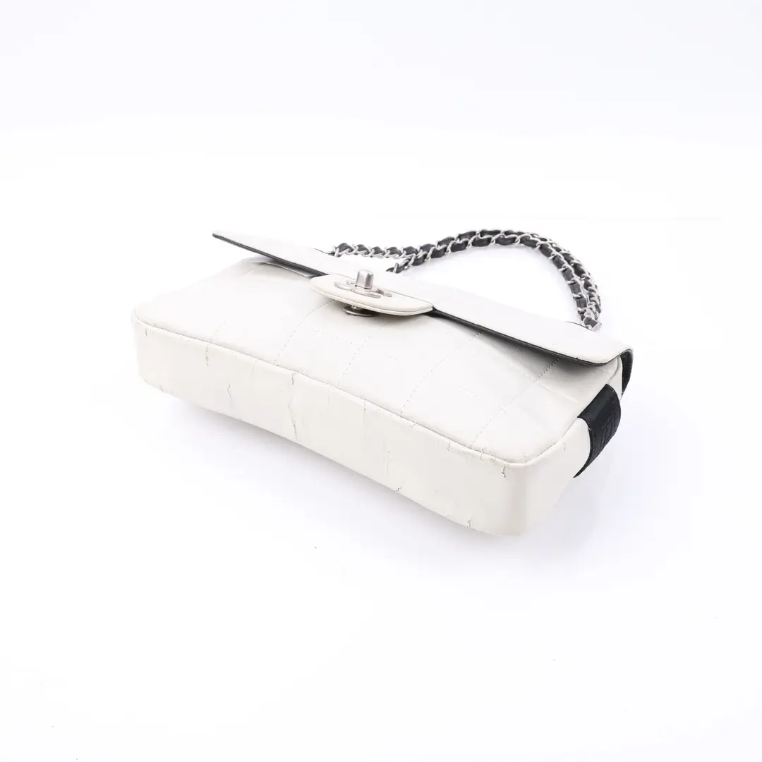 Chanel Chocolate Bar White Canvas Shoulder Bag