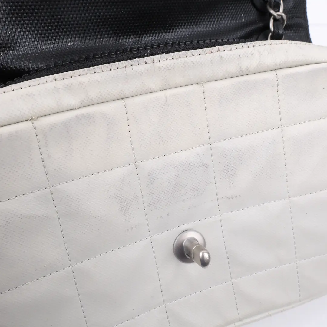 Chanel Chocolate Bar White Canvas Shoulder Bag