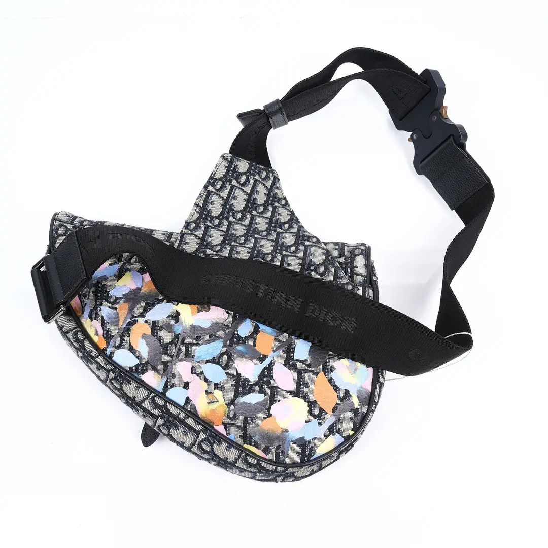 Dior Saddle Black Paint Splatter Oblique Crossbody Bag
