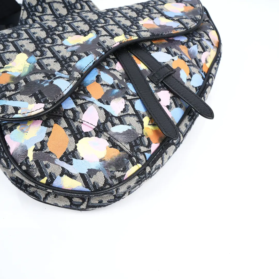 Dior Saddle Black Paint Splatter Oblique Crossbody Bag