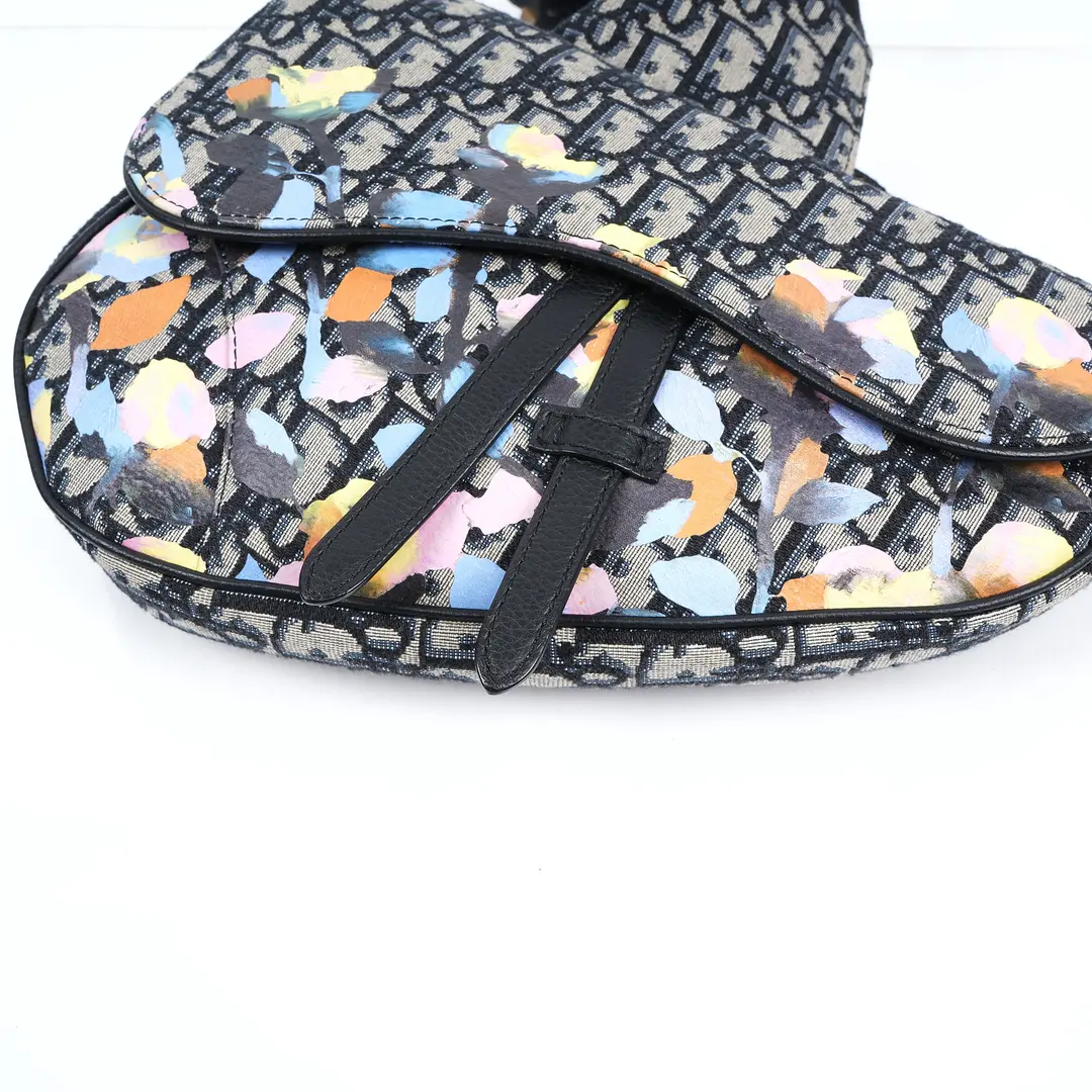 Dior Saddle Black Paint Splatter Oblique Crossbody Bag