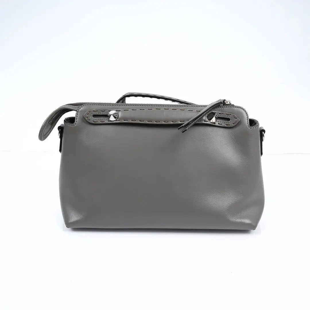 Fendi By The Way Gray Leather Boston Bag