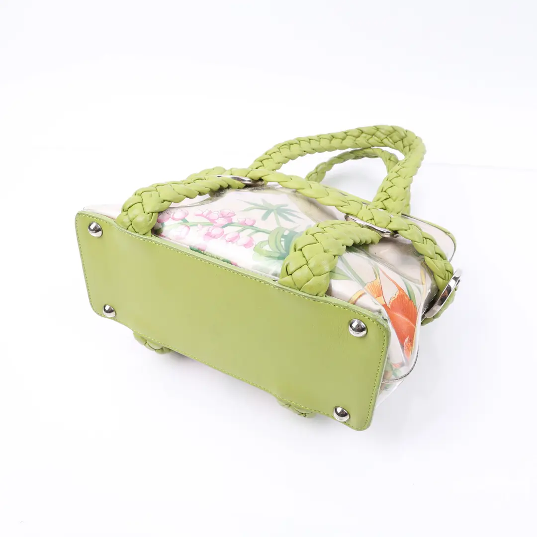 Salvatore Ferragamo Tropical Print Green Leather Tote Bag