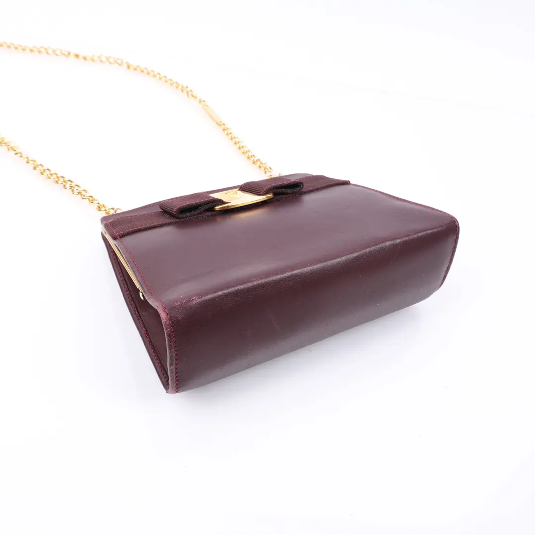 Salvatore Ferragamo Vara Bow Burgundy Leather Shoulder Bag