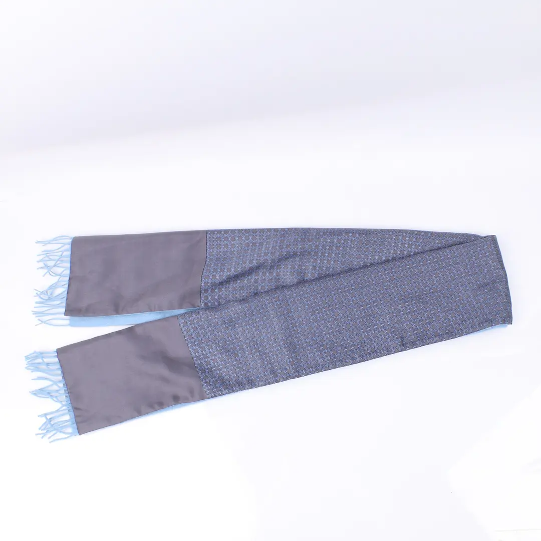 Hermes Reversible Blue Silk Cashmere Scarf