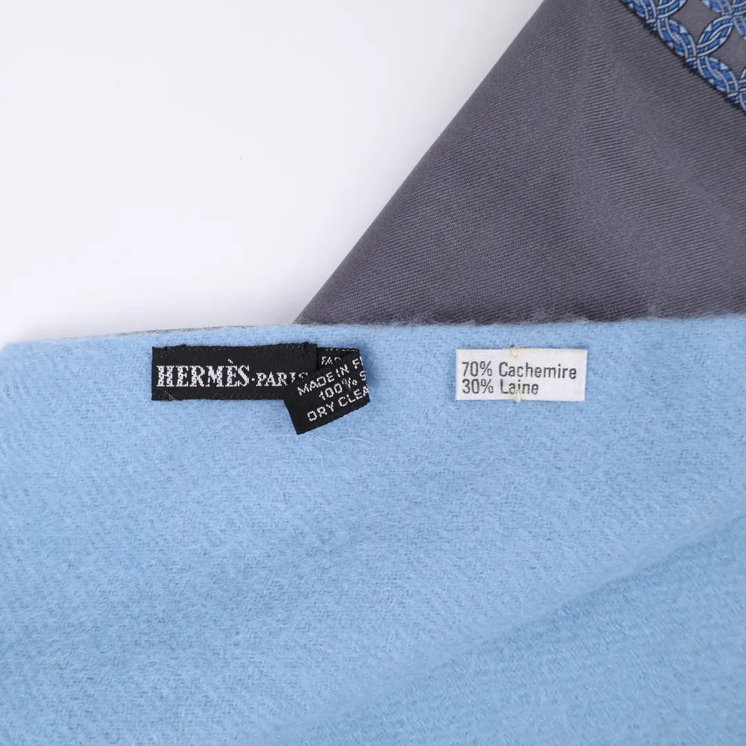 Hermes Reversible Blue Silk Cashmere Scarf