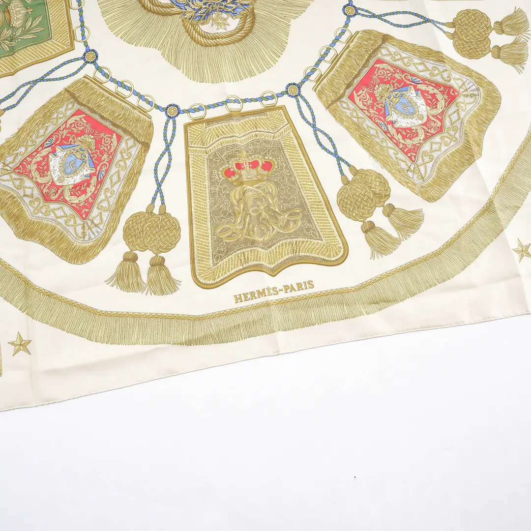 Hermes Poste et Cavalerie White Gold Silk Scarf