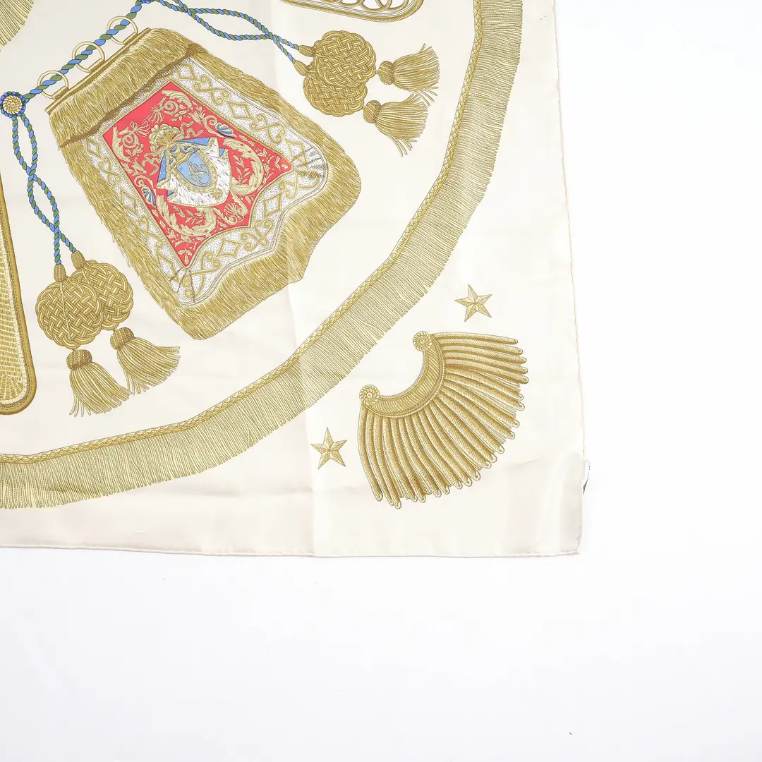 Hermes Poste et Cavalerie White Gold Silk Scarf