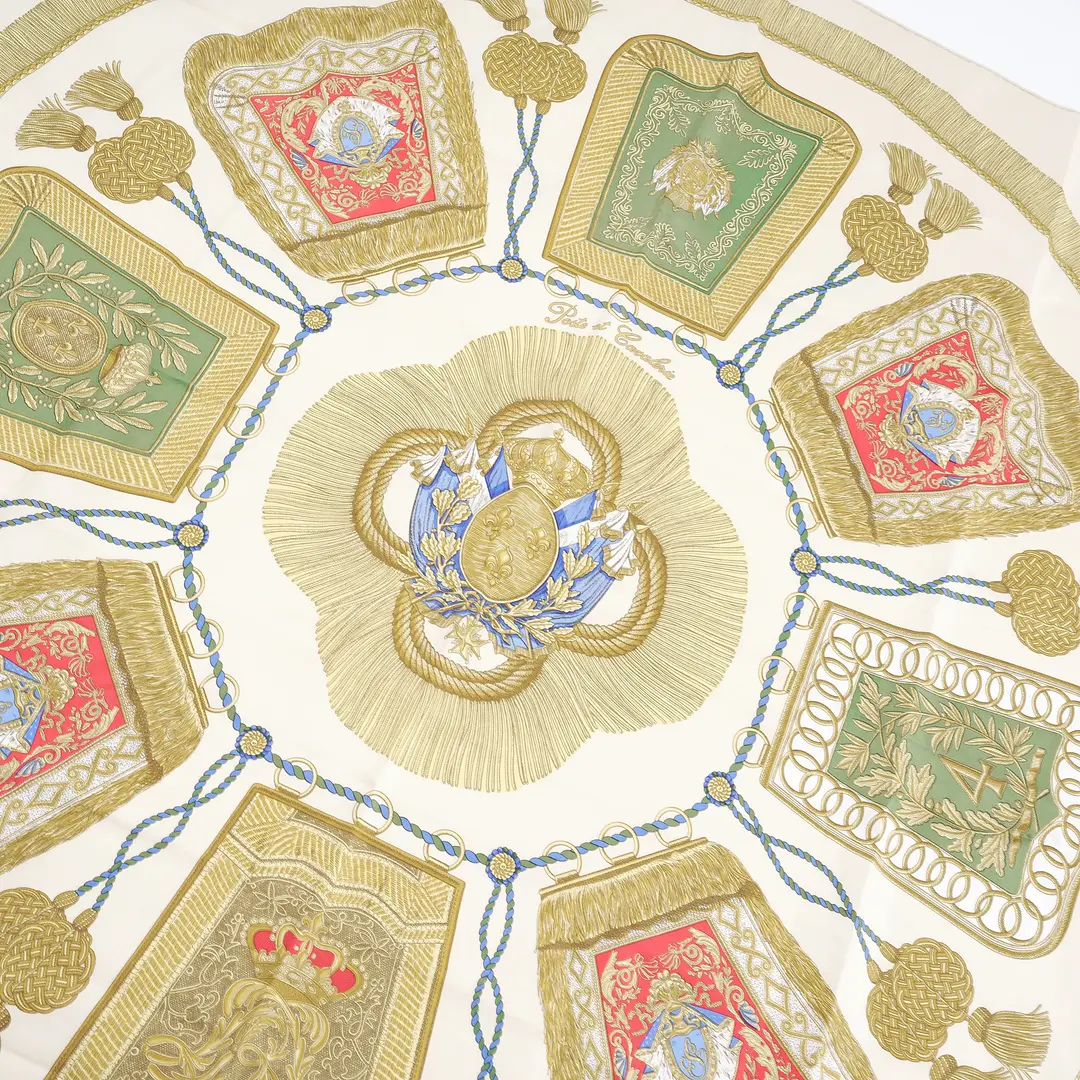 Hermes Poste et Cavalerie White Gold Silk Scarf
