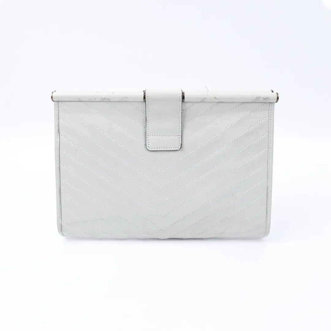 Yves Saint Laurent Vintage Chevron White Leather Clutch