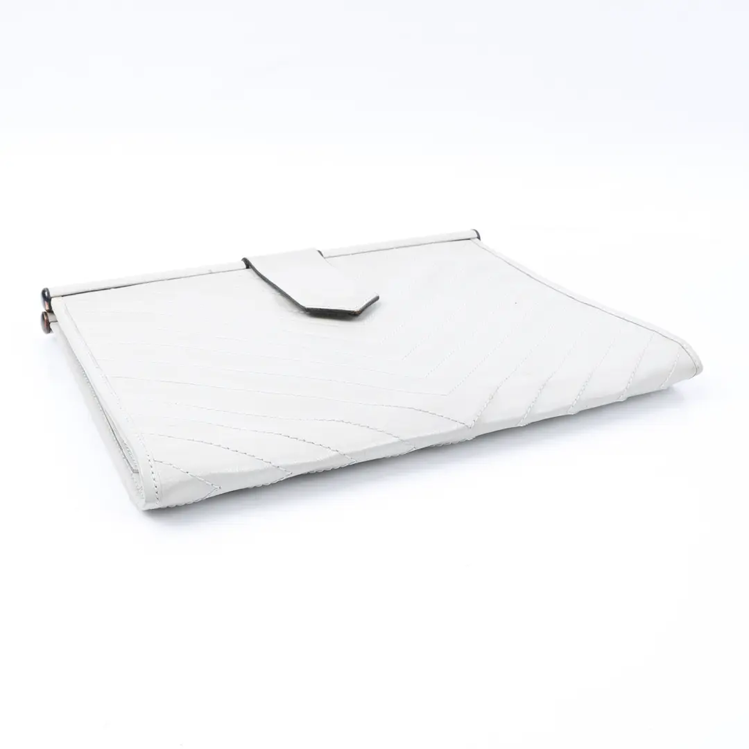 Yves Saint Laurent Vintage Chevron White Leather Clutch
