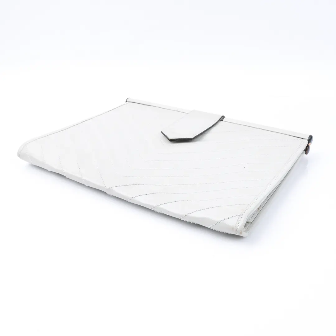 Yves Saint Laurent Vintage Chevron White Leather Clutch