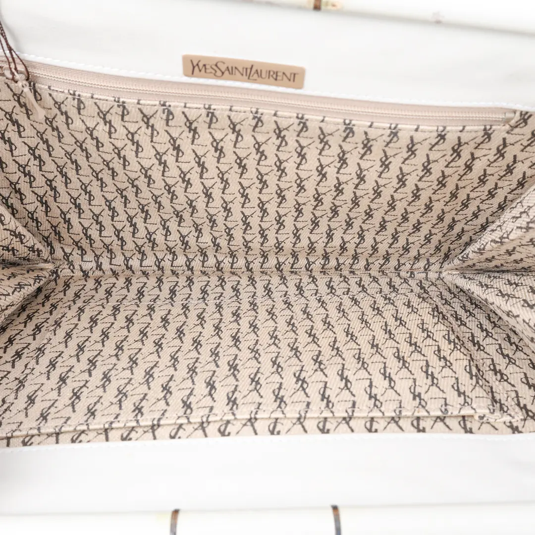 Yves Saint Laurent Vintage Chevron White Leather Clutch