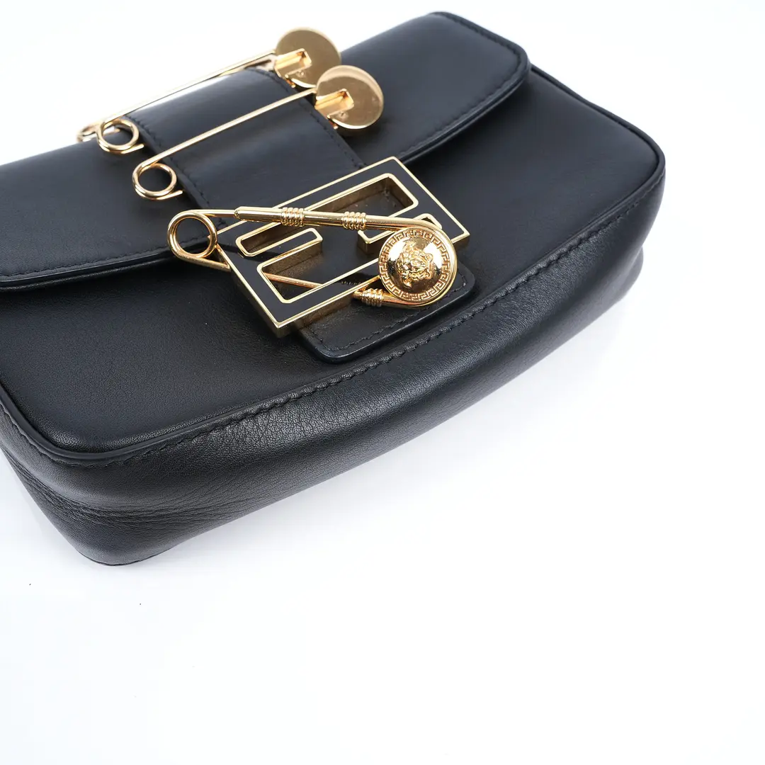 Fendi x Versace Fendace Baguette Black Leather Shoulder Bag