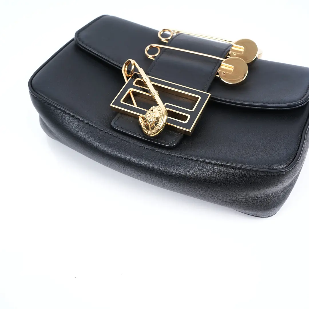 Fendi x Versace Fendace Baguette Black Leather Shoulder Bag