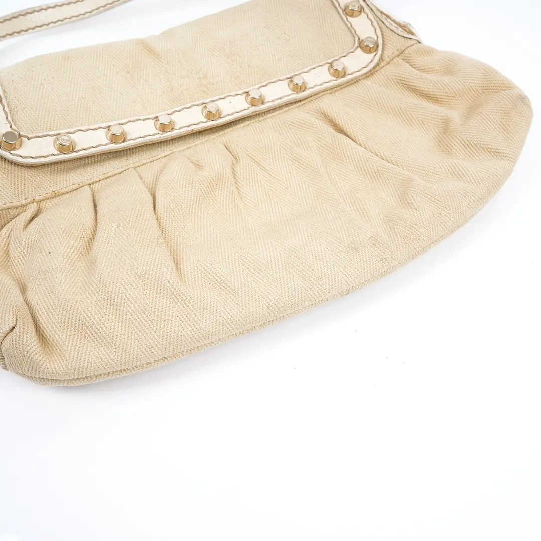 Fendi Chef Beige Canvas Shoulder Bag