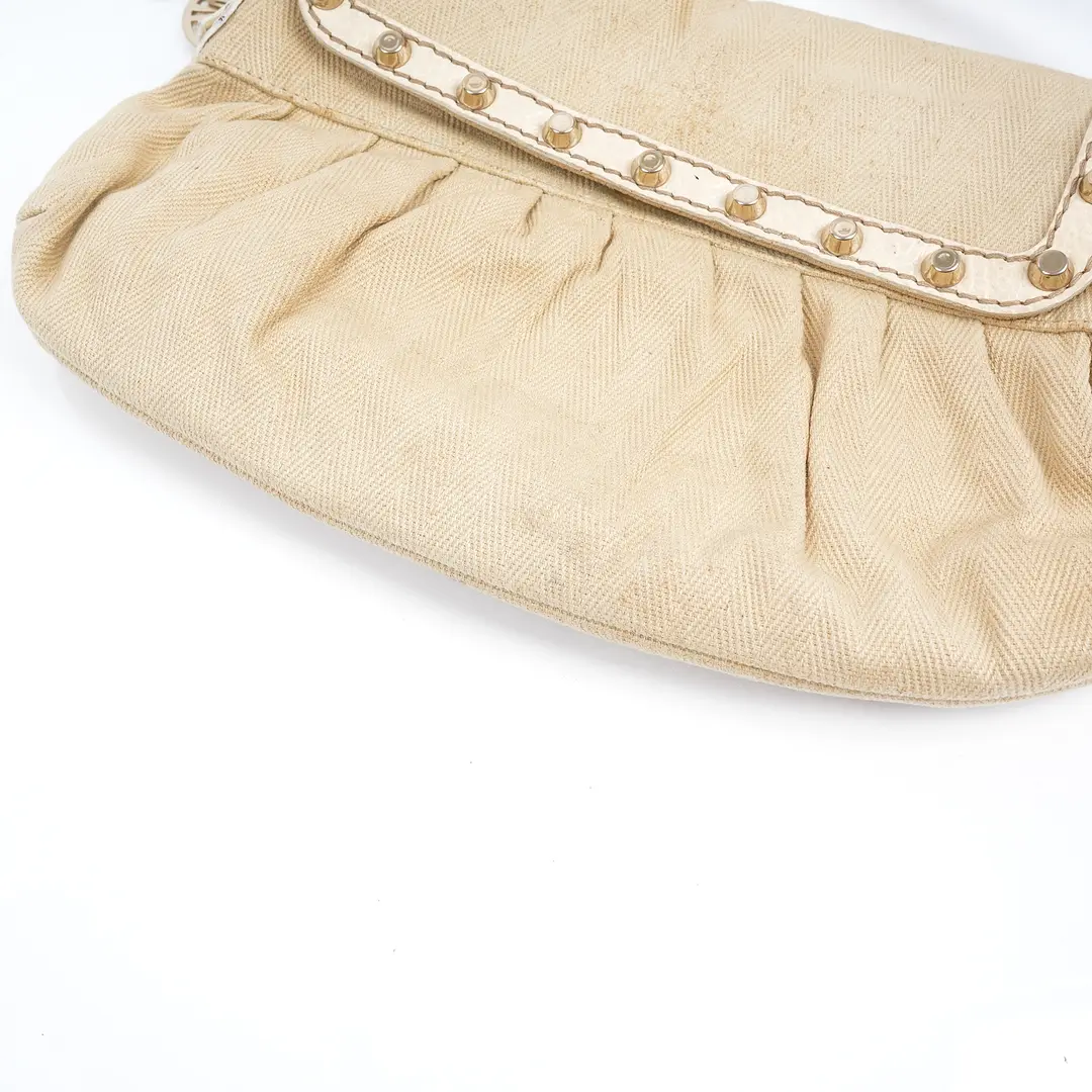 Fendi Chef Beige Canvas Shoulder Bag