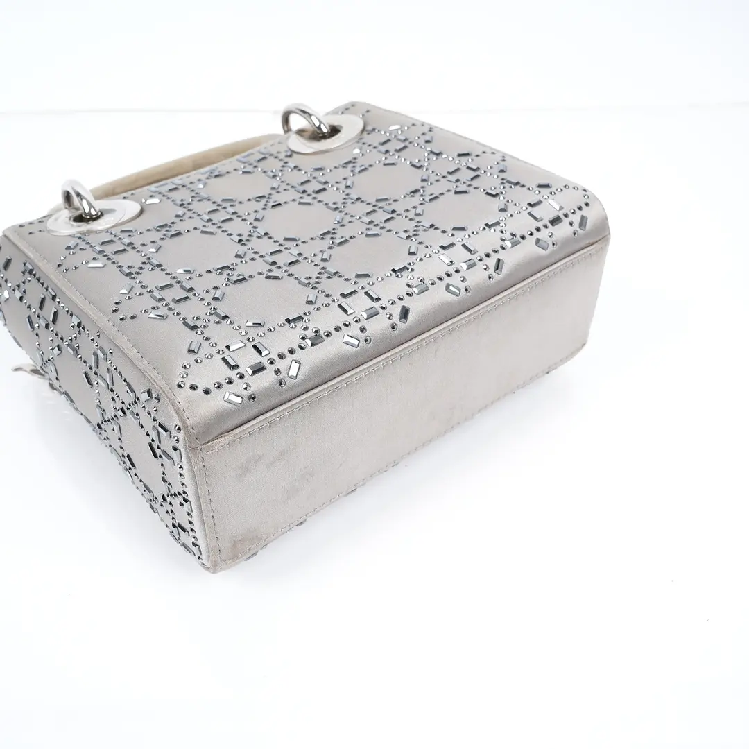 Dior Lady Dior Gray Satin Crystals Mini Handbag