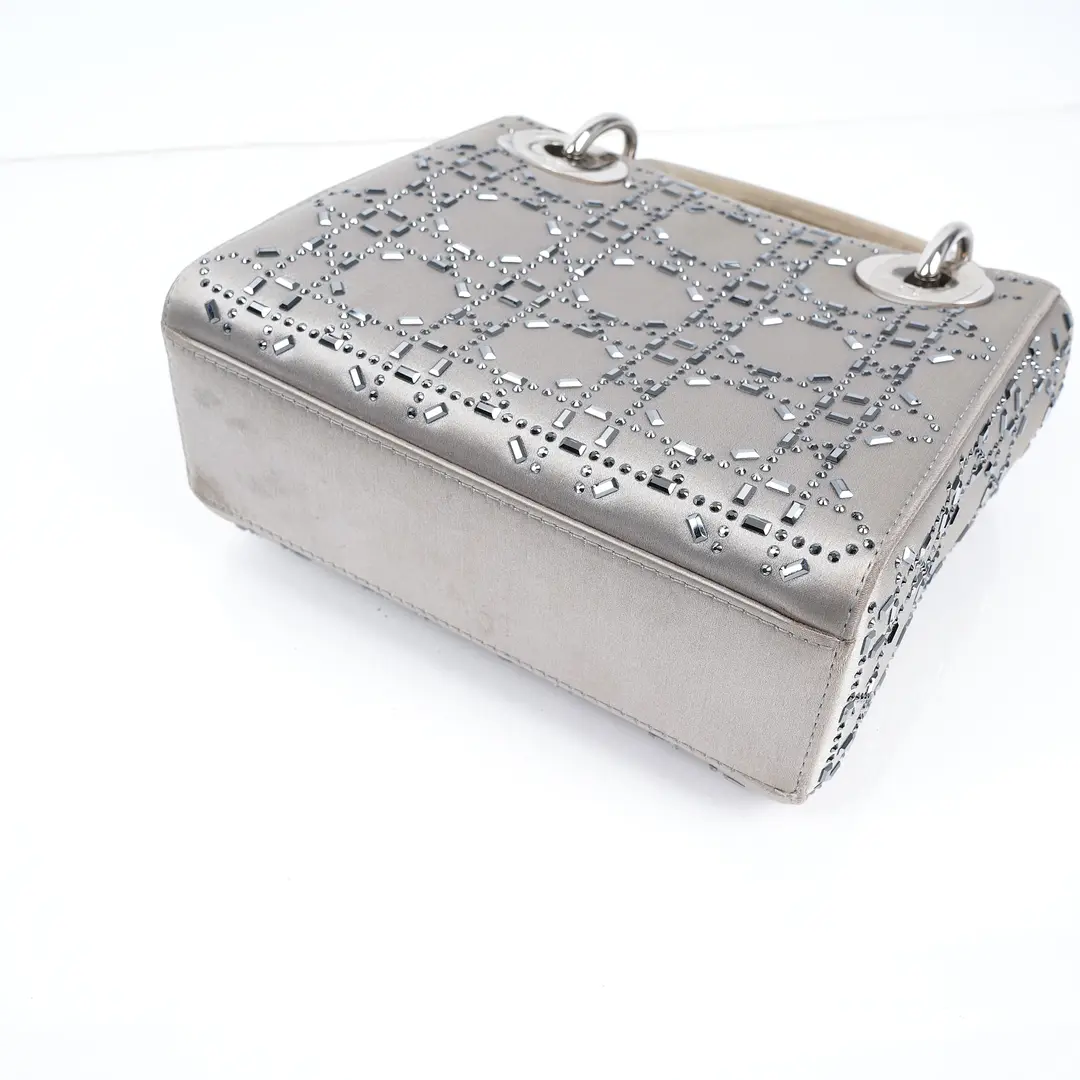 Dior Lady Dior Gray Satin Crystals Mini Handbag