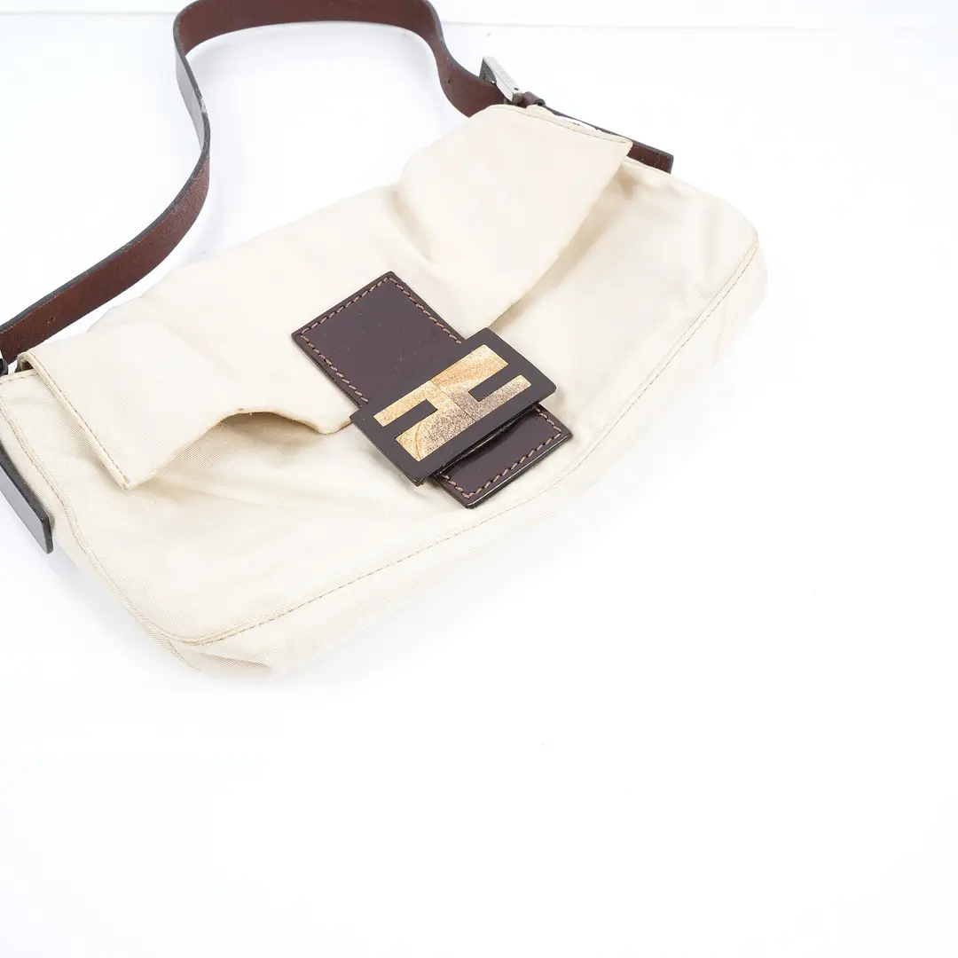 Fendi Baguette White Nylon Shoulder Bag