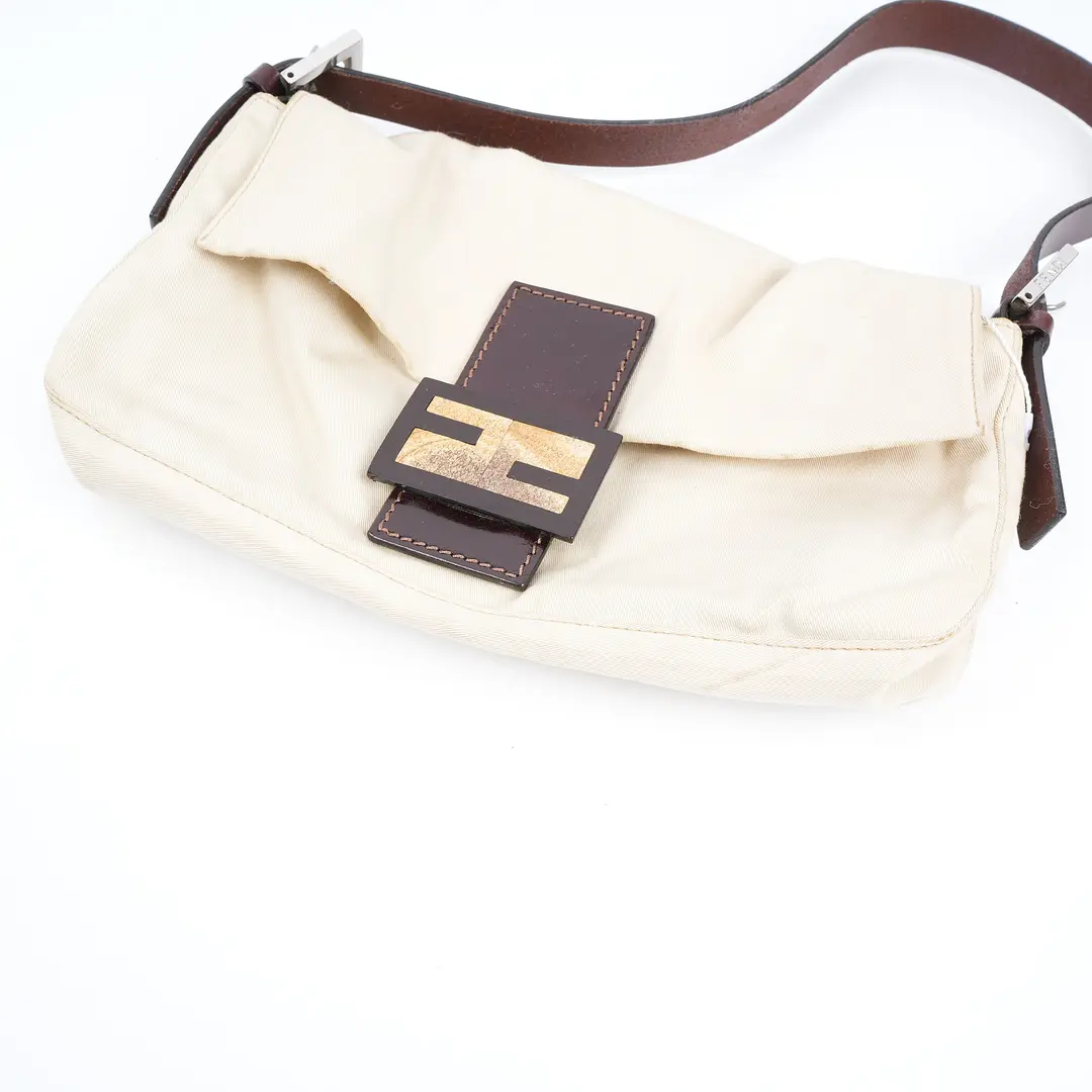 Fendi Baguette White Nylon Shoulder Bag