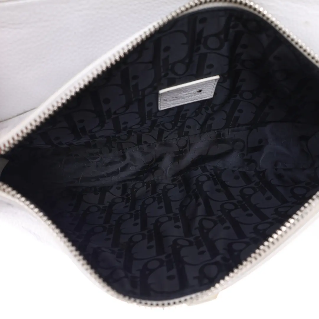 Dior Newspaper Print Saddle White Leather Crossbody Bag