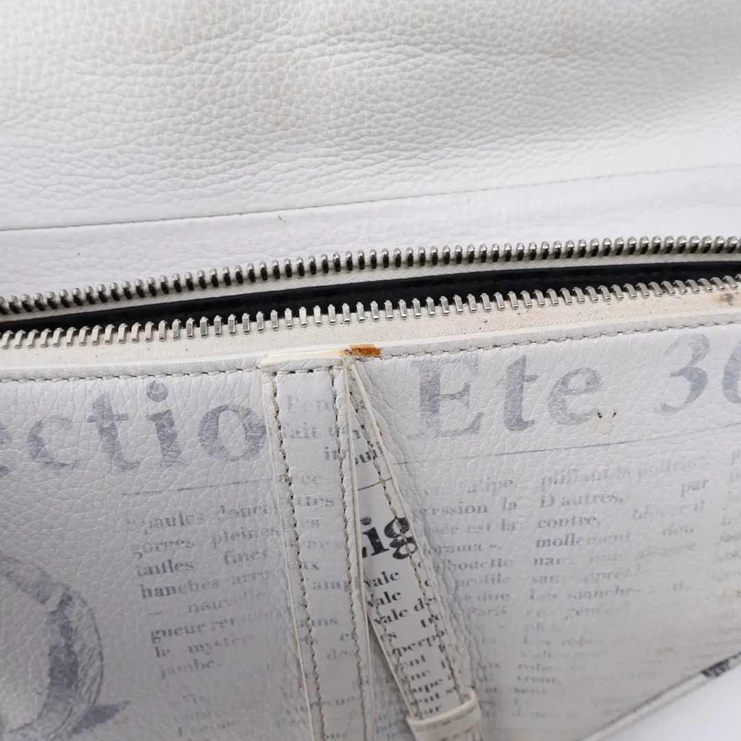 Dior Newspaper Print Saddle White Leather Crossbody Bag