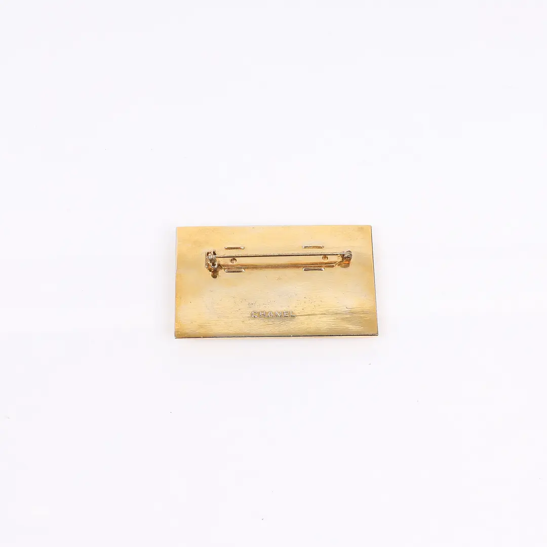 Chanel Logo Plaque Gold Metal Brooch