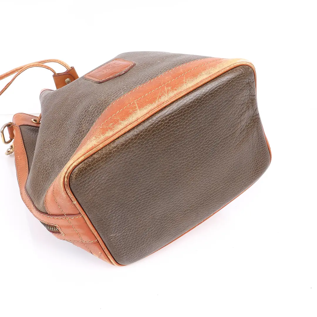 Celine Triomphe Brown Grained Leather Bucket Bag