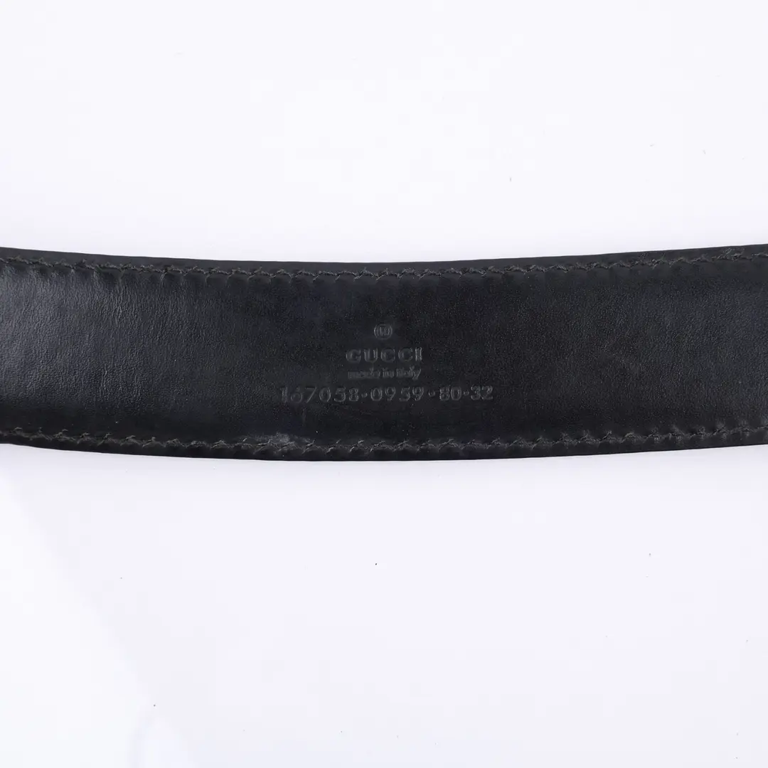 Gucci Web Buckle Black Leather 80 Belt