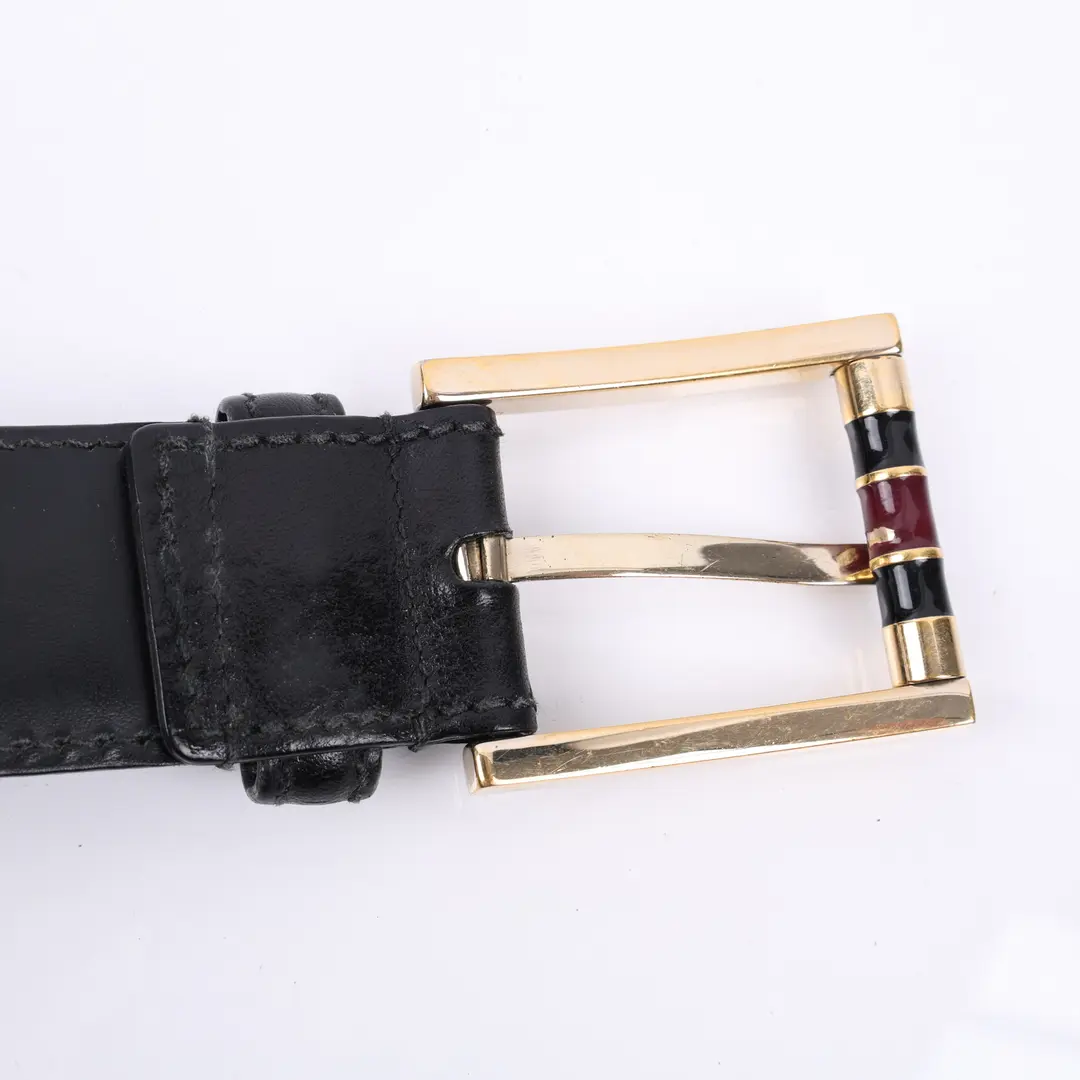 Gucci Web Buckle Black Leather 80 Belt