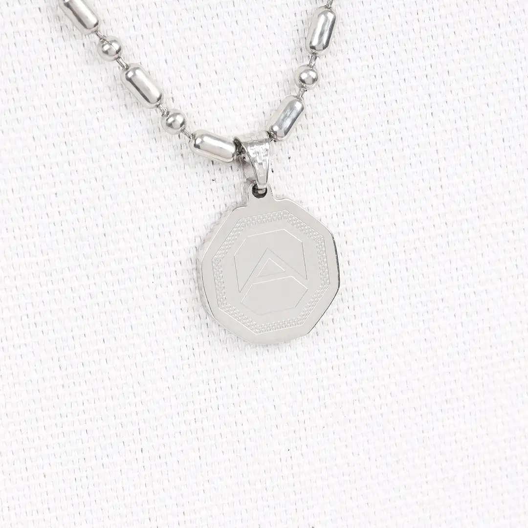 AA Octagonal Logo Pendant Silver Stainless Steel Necklace