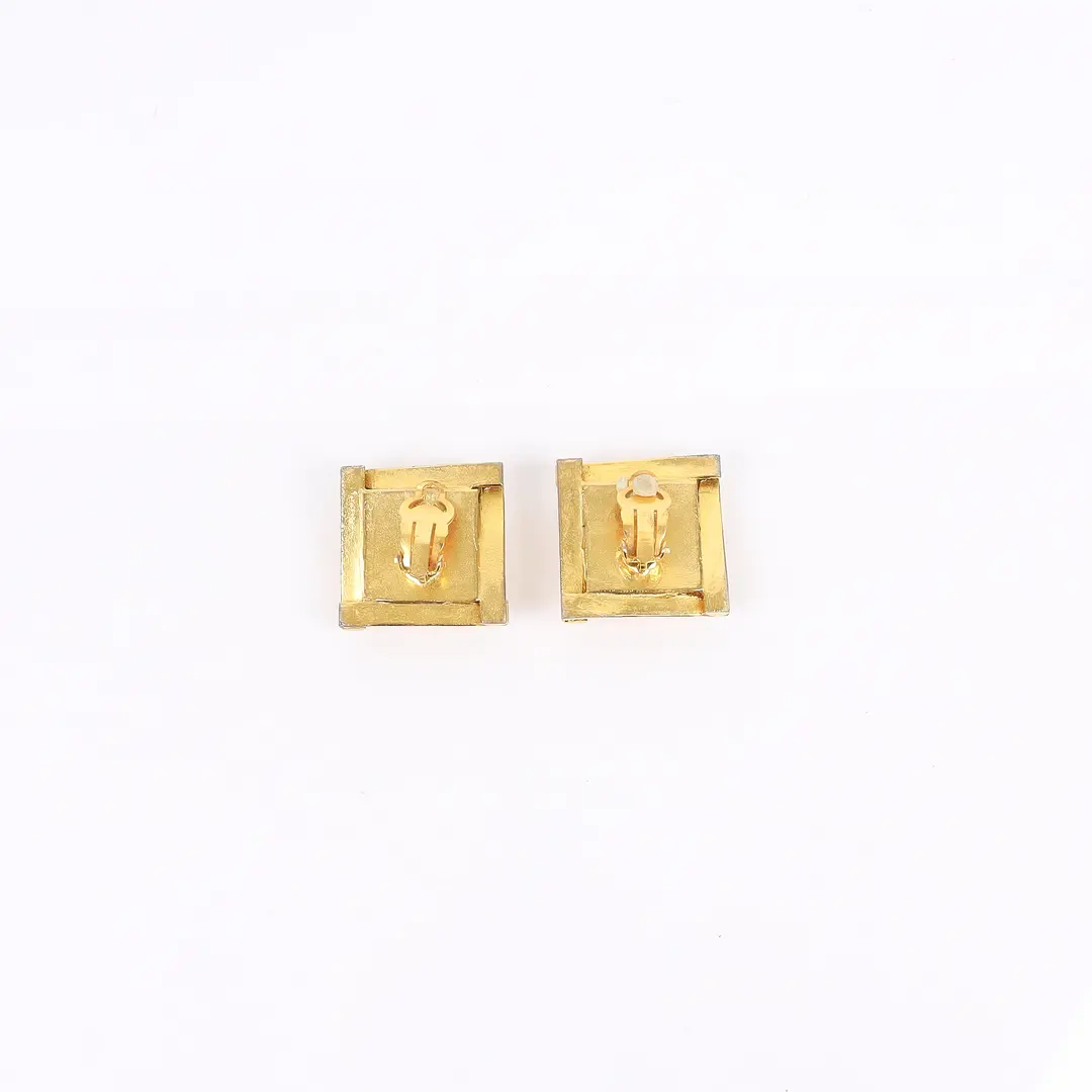 YSL Vintage Square Orange Glass Gold Plated Earring