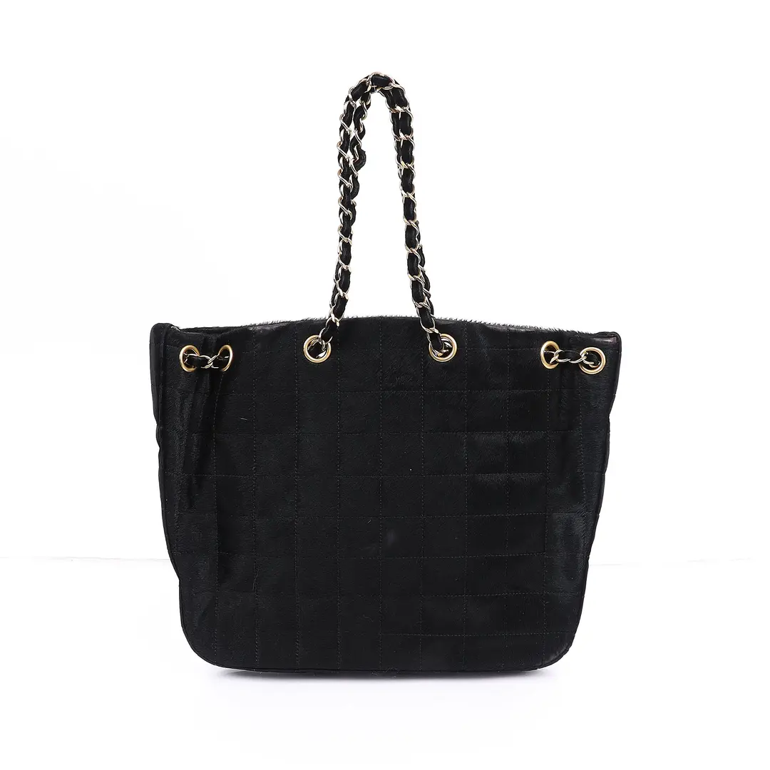 Chanel Chocolate Bar Black Pony Hair Shoulder Bag