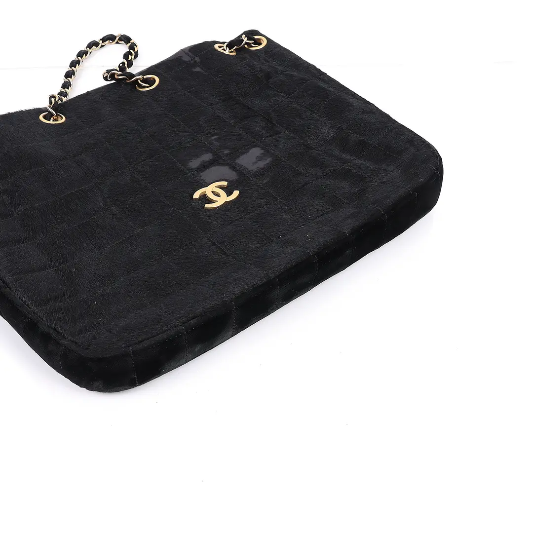 Chanel Chocolate Bar Black Pony Hair Shoulder Bag