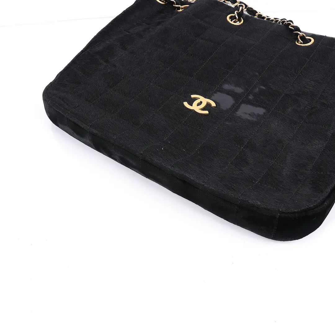 Chanel Chocolate Bar Black Pony Hair Shoulder Bag
