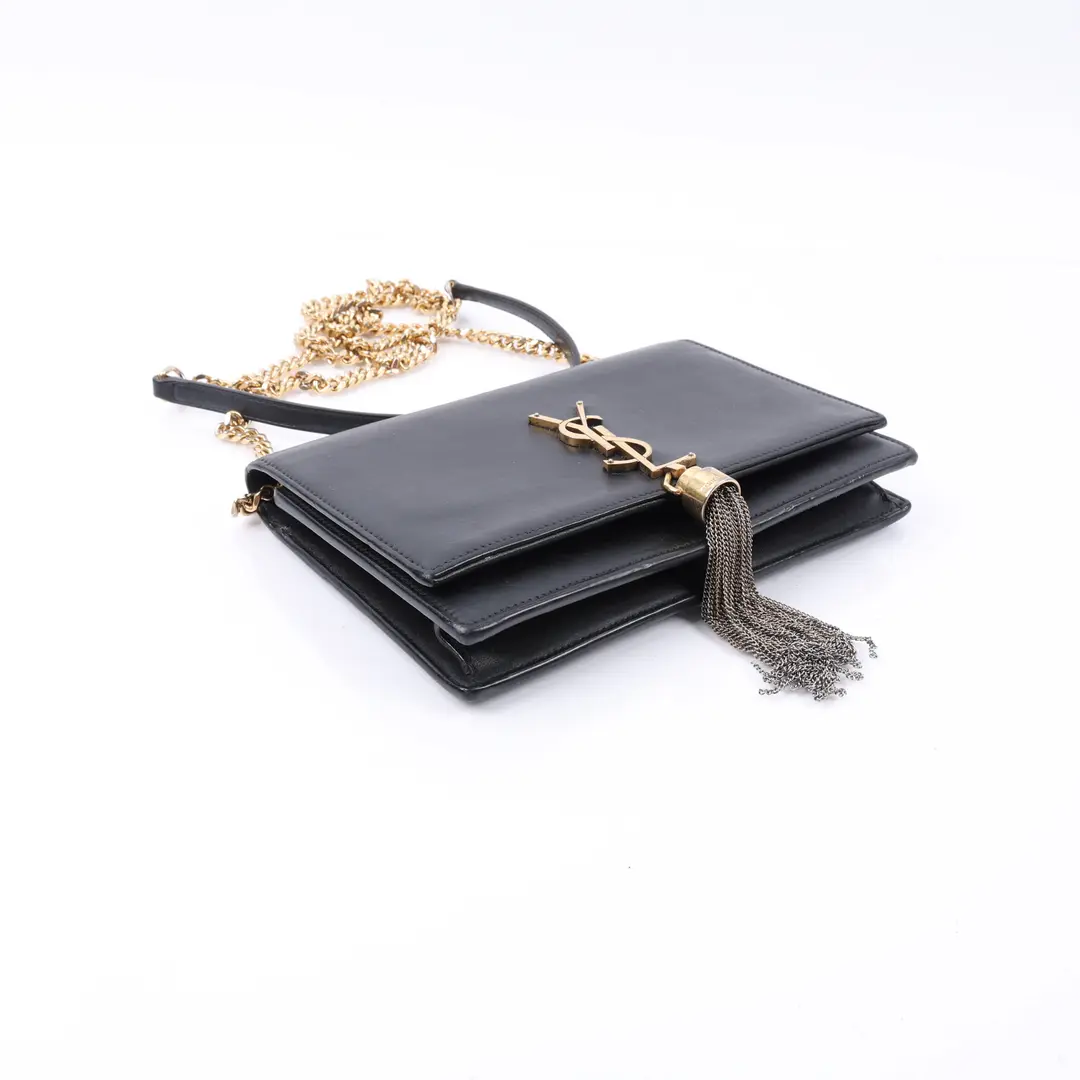 Saint Laurent Monogram Chain Wallet Tassel Black Leather Shoulder Bag