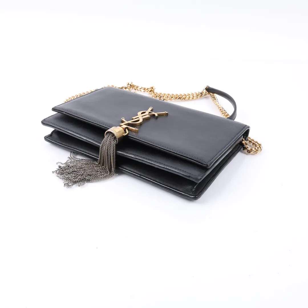 Saint Laurent Monogram Chain Wallet Tassel Black Leather Shoulder Bag